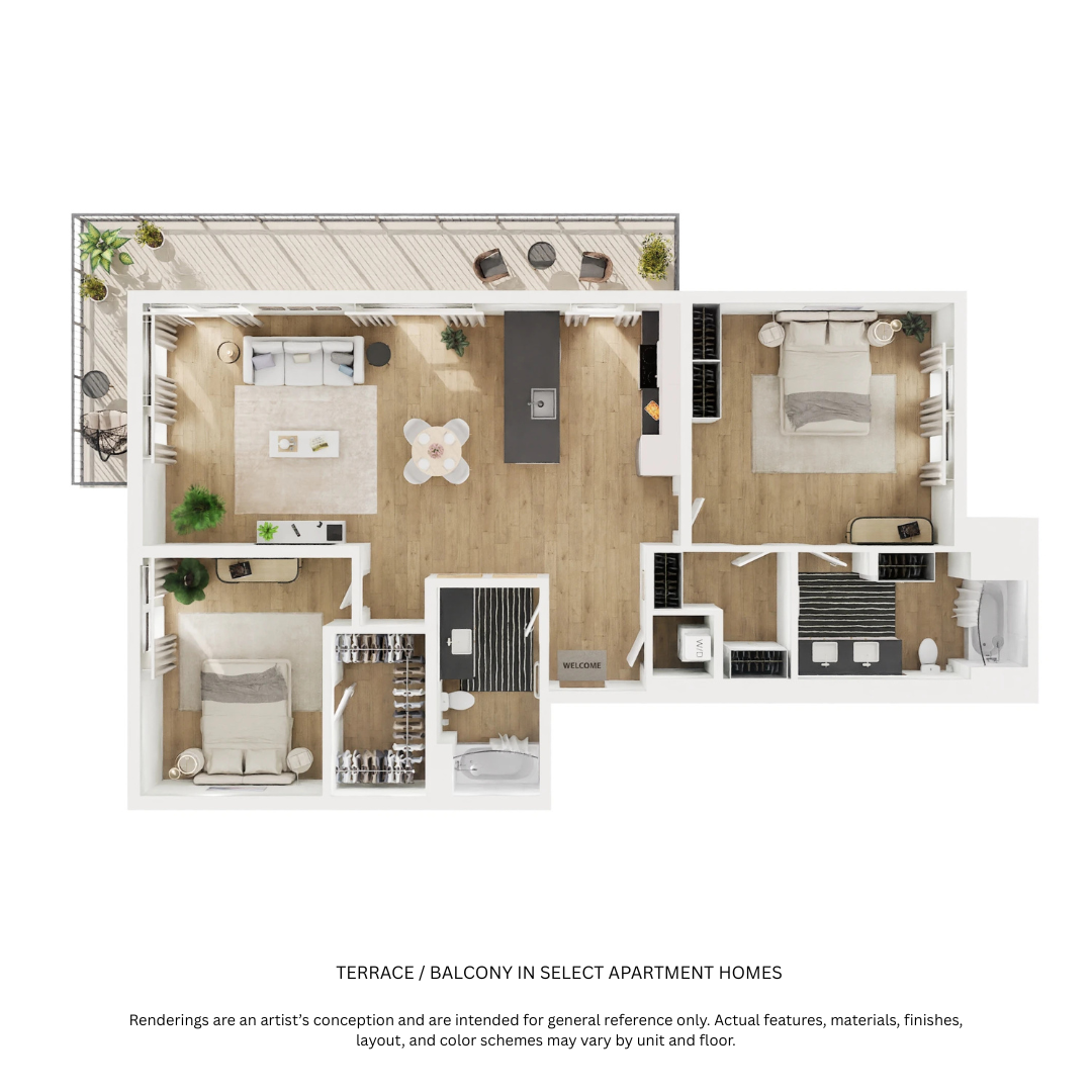 Floor plan for 2 beds, 2 baths, 1128 sqft